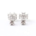 *Four Leaf Clover Heart Moissanite Stud Earrings with Aquamarine Center - Image 4