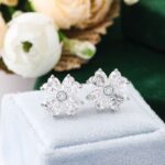*Four Leaf Clover Heart Moissanite Stud Earrings with Aquamarine Center - Image 7