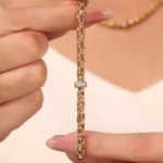 Diamond Chain Bracelet | 18K Yellow Gold Beaded Chain with Round-Cut Diamond Clasp - Image 4