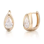 *Modern Bezel Set Pear Cut Moissanite Huggie Hoop Earrings