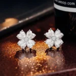 *Four Leaf Clover Heart Moissanite Stud Earrings with Aquamarine Center - Image 2