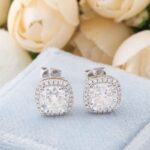 *Gorgeous White Gold Cushion Cut Moissanite Halo Stud Earrings - Image 5