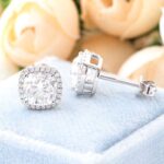 *Gorgeous White Gold Cushion Cut Moissanite Halo Stud Earrings - Image 6