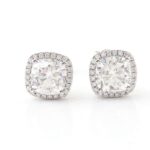 *Gorgeous White Gold Cushion Cut Moissanite Halo Stud Earrings