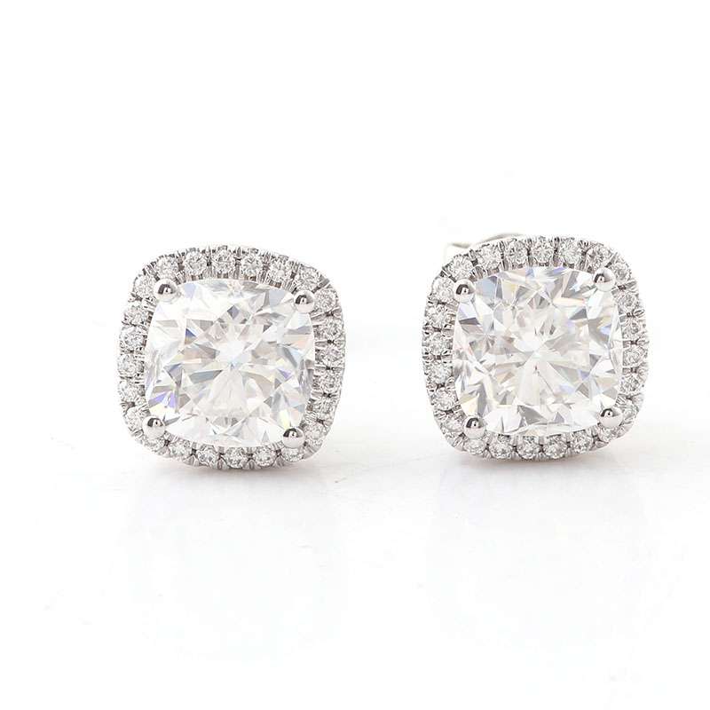 IMG_6278 *Gorgeous White Gold Cushion Cut Moissanite Halo Stud Earrings - Image 1