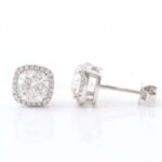 *Gorgeous White Gold Cushion Cut Moissanite Halo Stud Earrings - Image 4