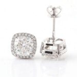 *Gorgeous White Gold Cushion Cut Moissanite Halo Stud Earrings - Image 3