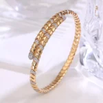 Serpentine Radiance Bracelet | 18K Yellow Gold Snake-Link Bracelet with Round-Cut Diamonds - Image 7