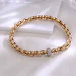 Diamond Chain Bracelet | 18K Yellow Gold Beaded Chain with Round-Cut Diamond Clasp - Image 6