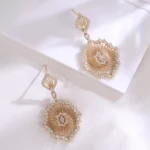Radiant Fan Earrings | Dual-Tone 18K Gold Drop Earrings with Round-Cut Diamonds(Earring backs not included) - Image 3