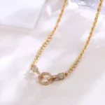 Dual-Cable Radiance Necklace | 18K Yellow Gold Rope Chain with Diamond Clasp & Prism-Link Accents​ - Image 5