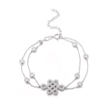 *Round Cut Moissanite Double Chain Bracelet Paved Motif Station Design