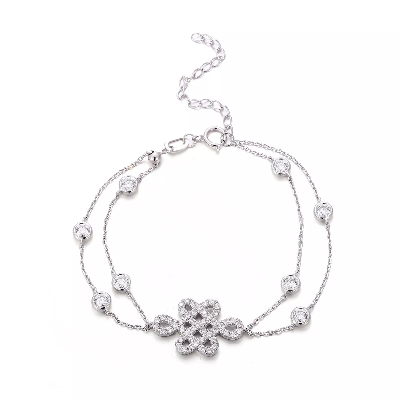 IMG_6618 *Round Cut Moissanite Double Chain Bracelet Paved Motif Station Design - Image 1