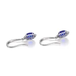 Oval Cut Lab Sapphire Earrings with Round Cut Moissanite Accent Halo Setting - Image 3