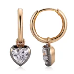 Heartbeat Studs | Heart-Cut Lab Diamond Earrings in 18K Yellow Gold with Contrast Black Prongs - Image 2