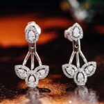 *Gorgeous White Gold Moissanite Pear Cut Floral Drop Earrings - Image 7