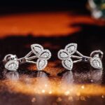 *Gorgeous White Gold Moissanite Pear Cut Floral Drop Earrings - Image 8