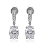 Oval Cascade Drop Earrings | Oval-Cut Lab Diamond in 18K White Gold with Diamond Arc Accents(Earring backs not included)