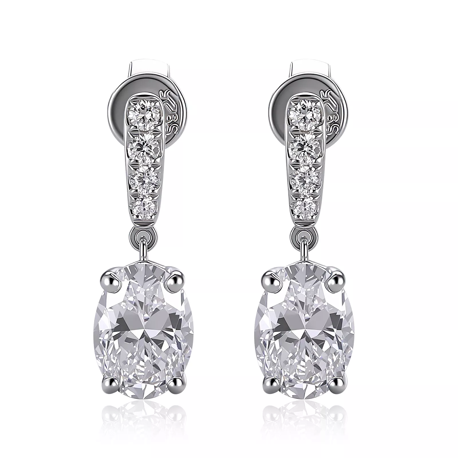 IMG_6934 Oval Cascade Drop Earrings | Oval-Cut Lab Diamond in 18K White Gold with Diamond Arc Accents(Earring backs not included) - Image 1