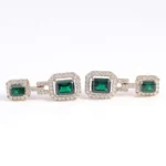 *Magnificent Emerald Cut Zambia Colored Lab Gemstone Yellow Gold Drop Earrings - Image 2