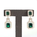 *Magnificent Emerald Cut Zambia Colored Lab Gemstone Yellow Gold Drop Earrings - Image 5
