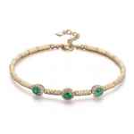 ​Emerald Halo Link Bracelet | Oval-Cut Emerald & Diamond Halo Bracelet in 18K Yellow Gold​