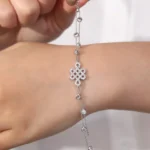 *Round Cut Moissanite Double Chain Bracelet Paved Motif Station Design - Image 4