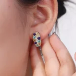 *Round Cut Lab Gemstone Earring Moissanite Accents Multicolor Cluster - Image 5