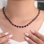 35ctw Semicircle Shape Lab Sapphire Necklace with Elegant Links - Image 3