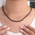 Semicircle Shape Lab Sapphire Necklace with Elegant Links