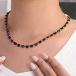 Semicircle Shape Lab Sapphire Necklace with Elegant Links