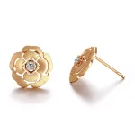 Camellia Bloom Studs | 18K Yellow Gold Camellia Earrings with Round-Cut Diamond Centers