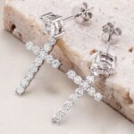 *Sparkling Round Cut Moissanite Cross Earrings - Image 8