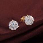 *Captivating Yellow Gold Round Cut Moissanite Stud Earrings - Image 6