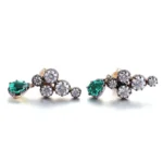 **Yellow Gold Round Cut Lab Green Gemstone cluster Drop Earrings - Image 2