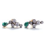 Yellow Gold Round Cut Lab Green Gemstone cluster Drop Earrings