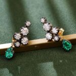 **Yellow Gold Round Cut Lab Green Gemstone cluster Drop Earrings - Image 4