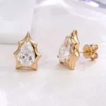 Edgy Pear Cut Moissanite Geometric Starburst Stud Earrings - Image 4