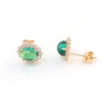 *Stunning Yellow Gold Oval Cut Colombia Colored Lab Gemstone Stud Earrings - Image 3