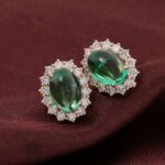 *Stunning Yellow Gold Oval Cut Colombia Colored Lab Gemstone Stud Earrings - Image 6