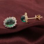 *Stunning Yellow Gold Oval Cut Colombia Colored Lab Gemstone Stud Earrings - Image 7