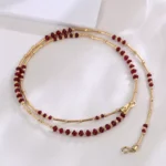 Crimson Fire-Weave Necklace | 18K Yellow Gold Bamboo Link Necklace with Natural Ruby Accents - Image 2