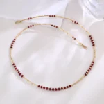 Crimson Fire-Weave Necklace | 18K Yellow Gold Bamboo Link Necklace with Natural Ruby Accents - Image 3
