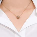 Round Cut Lab Diamond Pendant Necklace Two-Tone Openwork Sphere Style