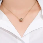 Round Cut Lab Diamond Pendant Necklace Two-Tone Openwork Sphere Style(Pendant Only) - Image 5