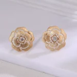 Camellia Bloom Studs | 18K Yellow Gold Camellia Earrings with Round-Cut Diamond Centers(Earring backs not included) - Image 6