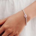 Emerald Pink Lab Gemstone Halo Tennis Bracelet - Image 6