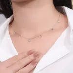 Round Cut Diamond Necklace Celestial Star Moon Station Style