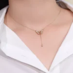 Round Cut Diamond Necklace Paved Butterfly Lariat Drop Style - Image 5