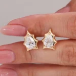Edgy Pear Cut Moissanite Geometric Starburst Stud Earrings - Image 5